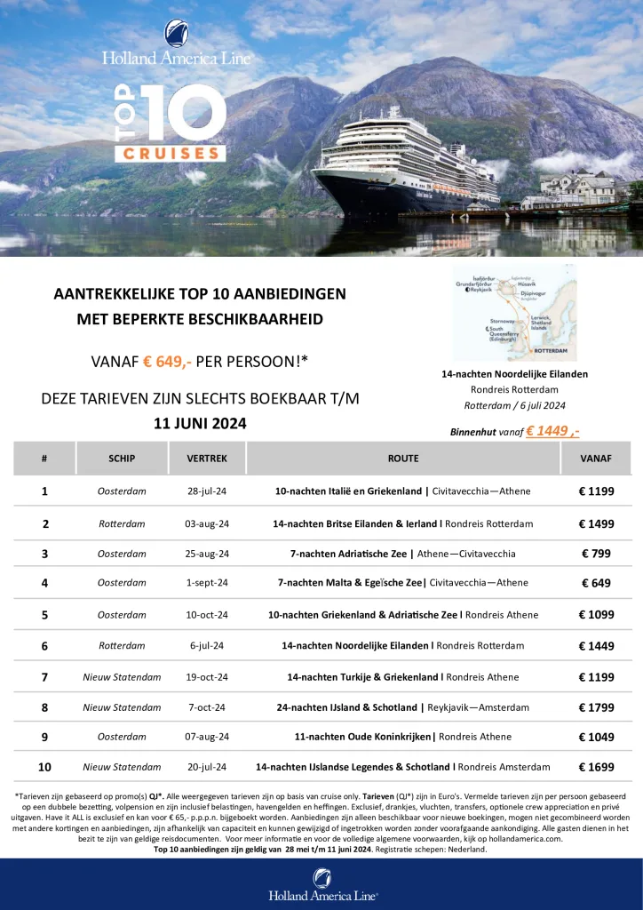 Top-10-l-28-mei-11-juni-2024. Holland America line